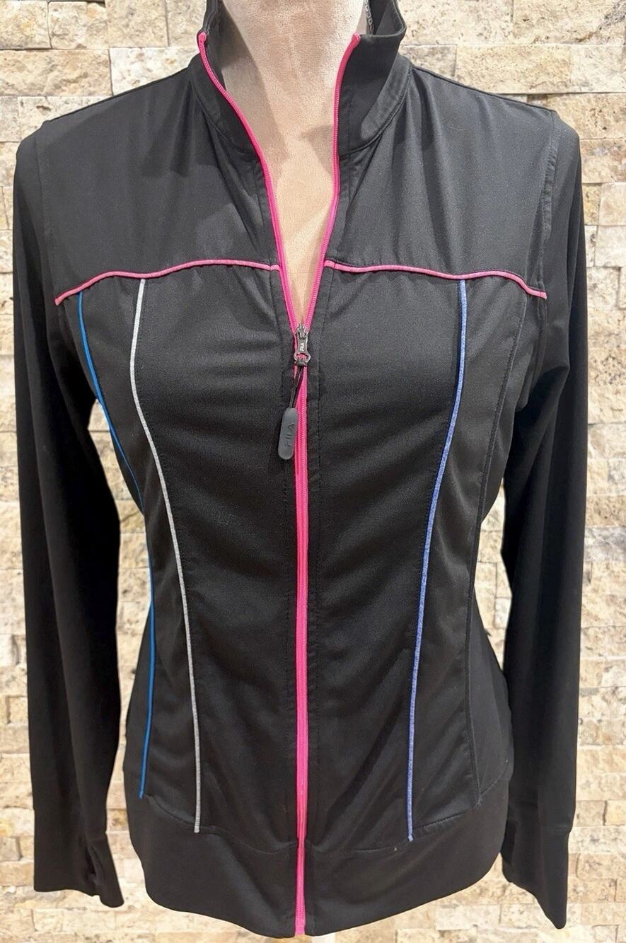 FILA Sport Womens Black Pink Athletic Jacket Full Zip Running Small